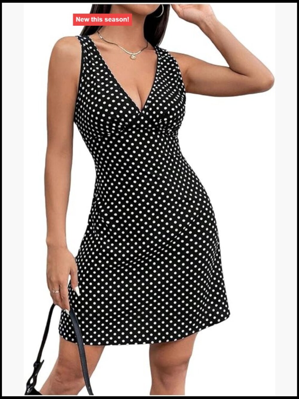 Polka Dot V Neck Sleeveless Tank Dress Summer A Line Mini